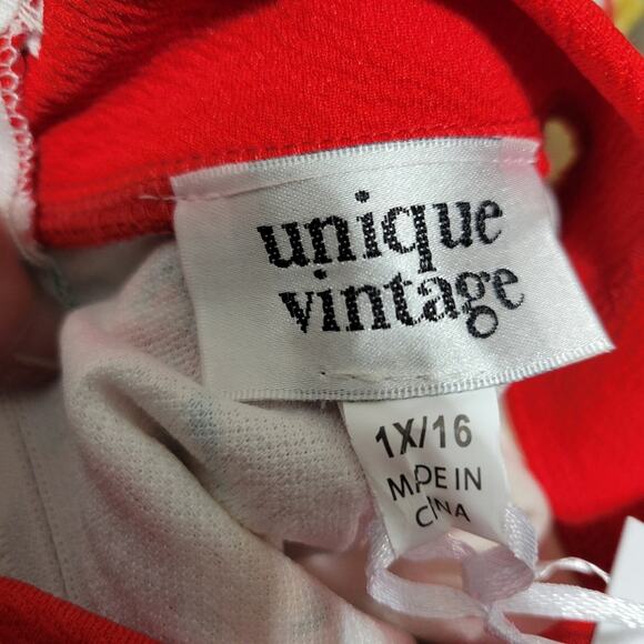 Unique Vintage Ivory Red Tomato Print Flare Dress Size 1X (16) - Picture 11 of 12